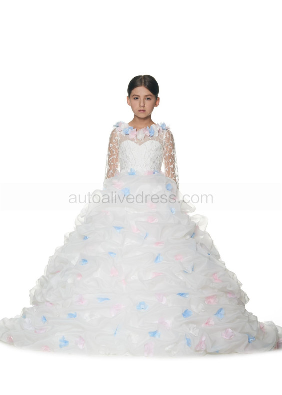 Beaded Ivory Lace Organza Floral Flower Girl Dress Beaded Ivory Lace Organza Floral Flower Girl Dress